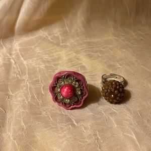 Costume ring bundle-1 is adjustable with brown cluster & acrylic pin sz 8-1/2